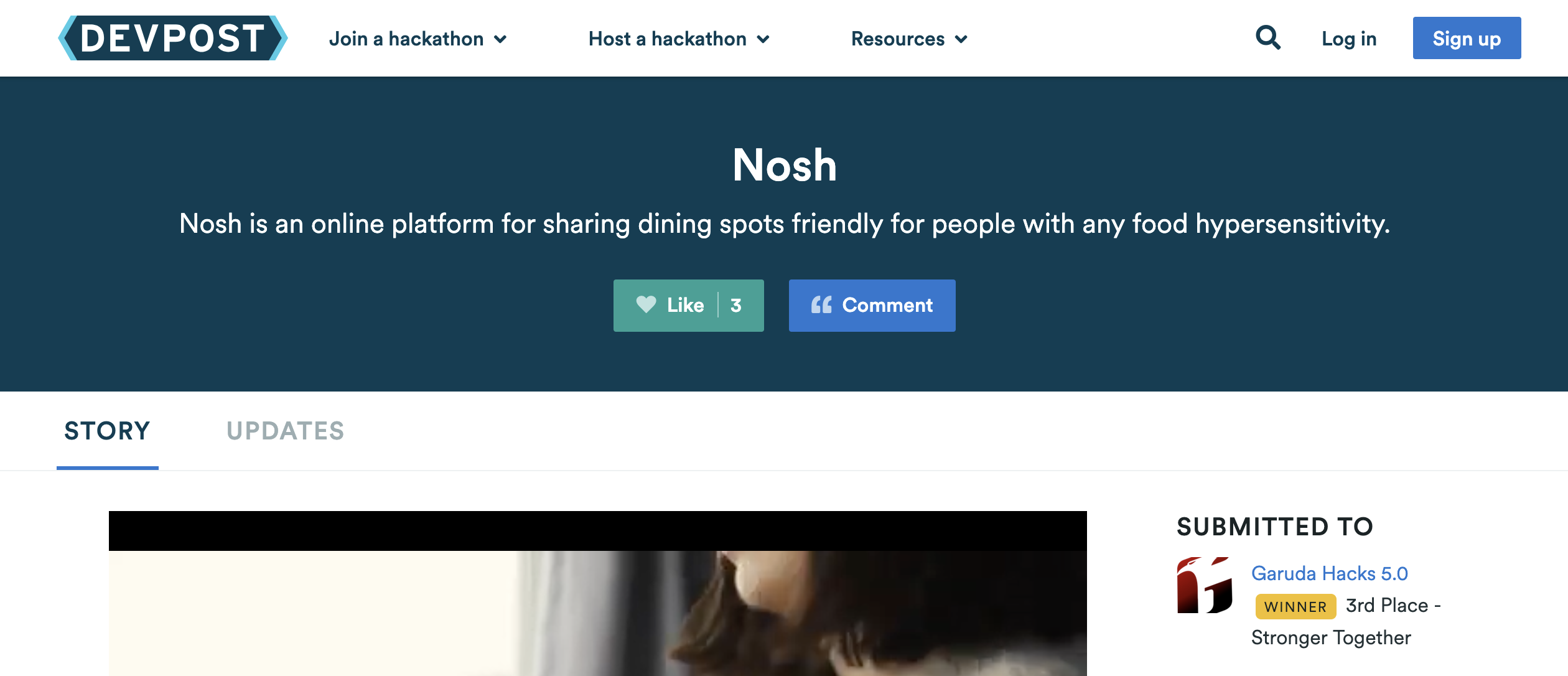 Screenshot of DevPost submission